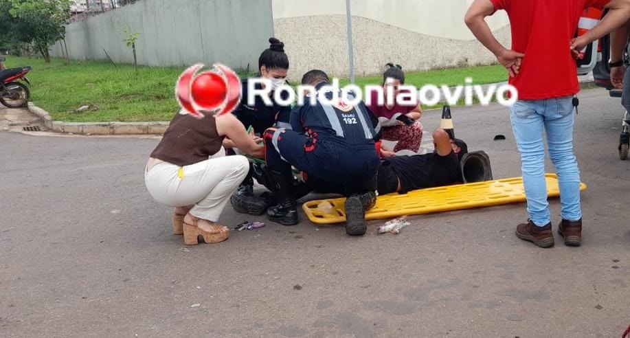 ATROPELADO: Motociclista quebra a perna em dois lugares após ser atingido por carro
