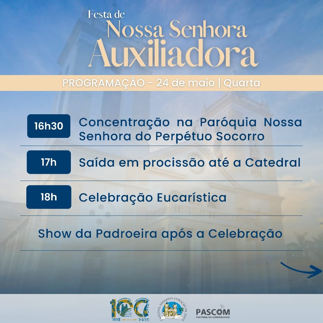 COMEMORAÇÃO: Festa de Nossa Senhora Auxiliadora nesta quarta-feira (24)