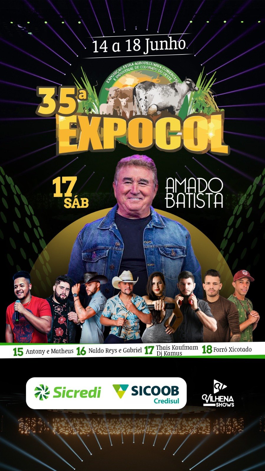 35° EDIÇÃO: Além de Amado Batista, Expocol terá outras atrações musicais