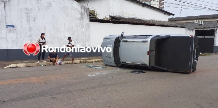 URGENTE: Caminhonete capota e mulher fica ferida na Pinheiro Machado