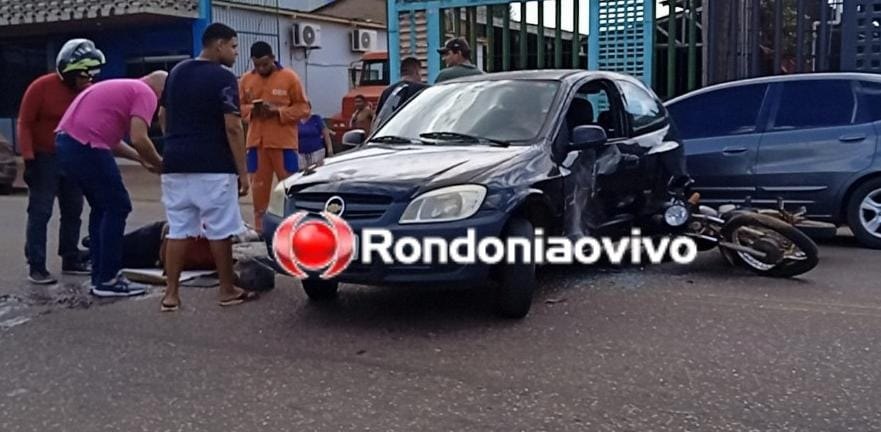 NA CALAMA: Condutora de Celta tenta fazer retorno e causa grave batida com motociclista