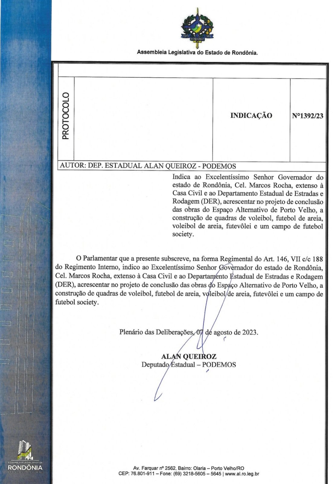 ALAN QUEIROZ: Deputado defende a valorização e incentivo ao esporte em Porto Velho