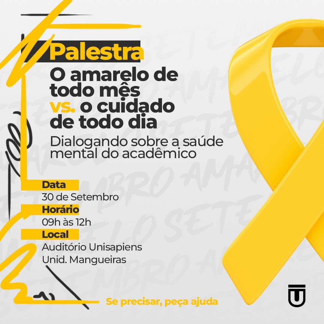 PREVENÇÃO: Unisapiens faz debate sobre saúde mental dos acadêmicos no próximo sábado (30)