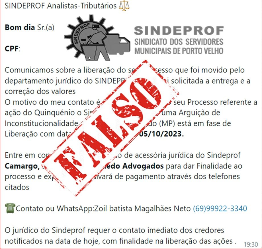 NOTA: Sindeprof alerta para golpes usados com o nome de escritórios de advocacia