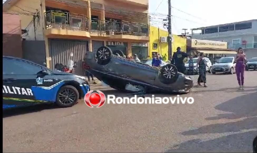 VEJA VÍDEO: Carro capota em grave batida na frente do CPA