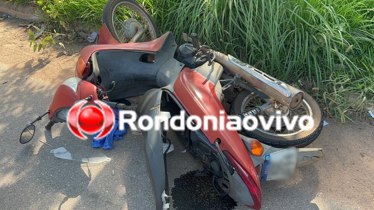 VÍDEO: Mulher em moto é atingida por carro ao desviar de buraco na Guaporé