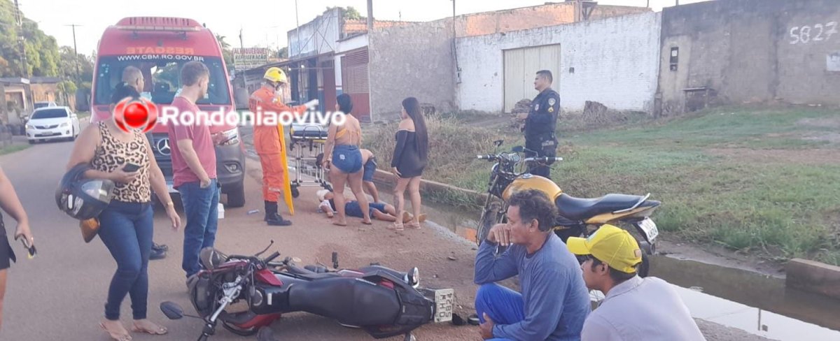 DE FRENTE: Mulher com sinais de embriaguez fica em estado grave em colisão entre motos 