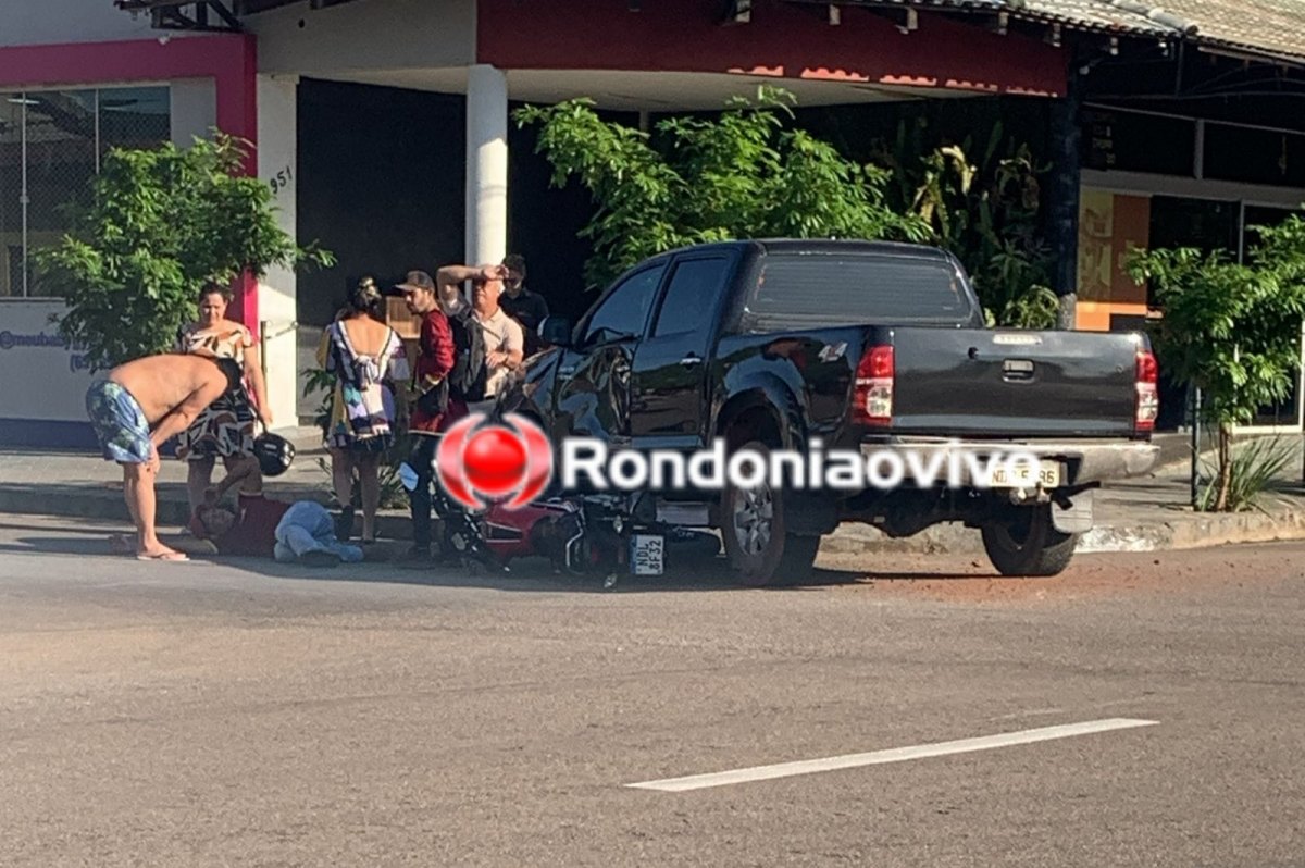 LIBERDADE: Motorista de Hilux avança cruzamento e provoca grave acidente com motociclista 
