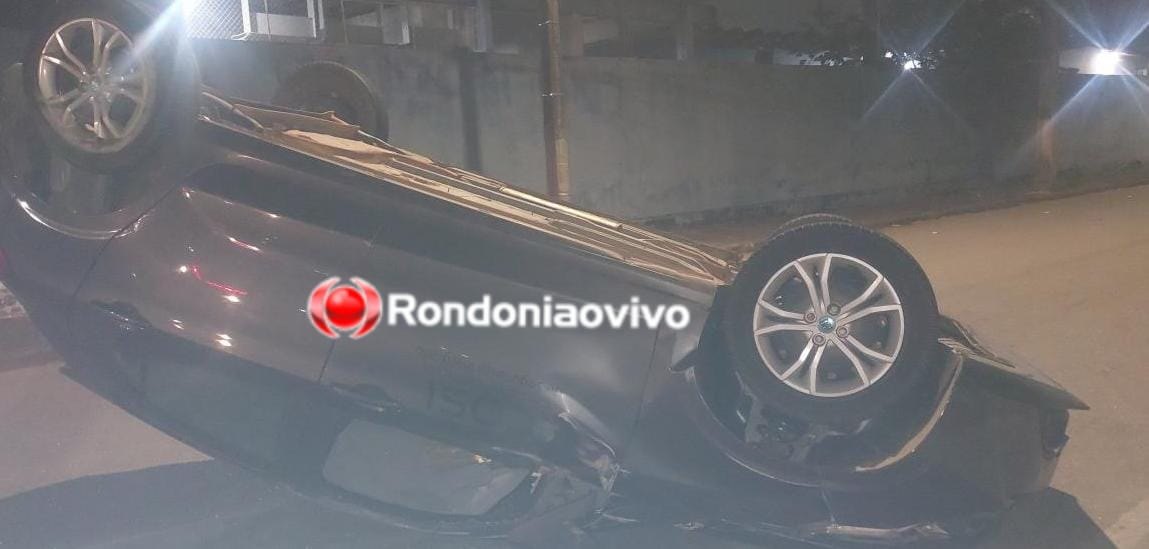 CAPOTAMENTO: Motorista dorme na direção e causa acidente com carro ocupado por quatro pessoas