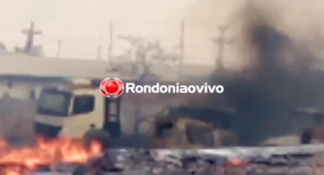 VÍDEO: Vários caminhões apreendidos são destruídos por incêndio em Batalhão Ambiental 