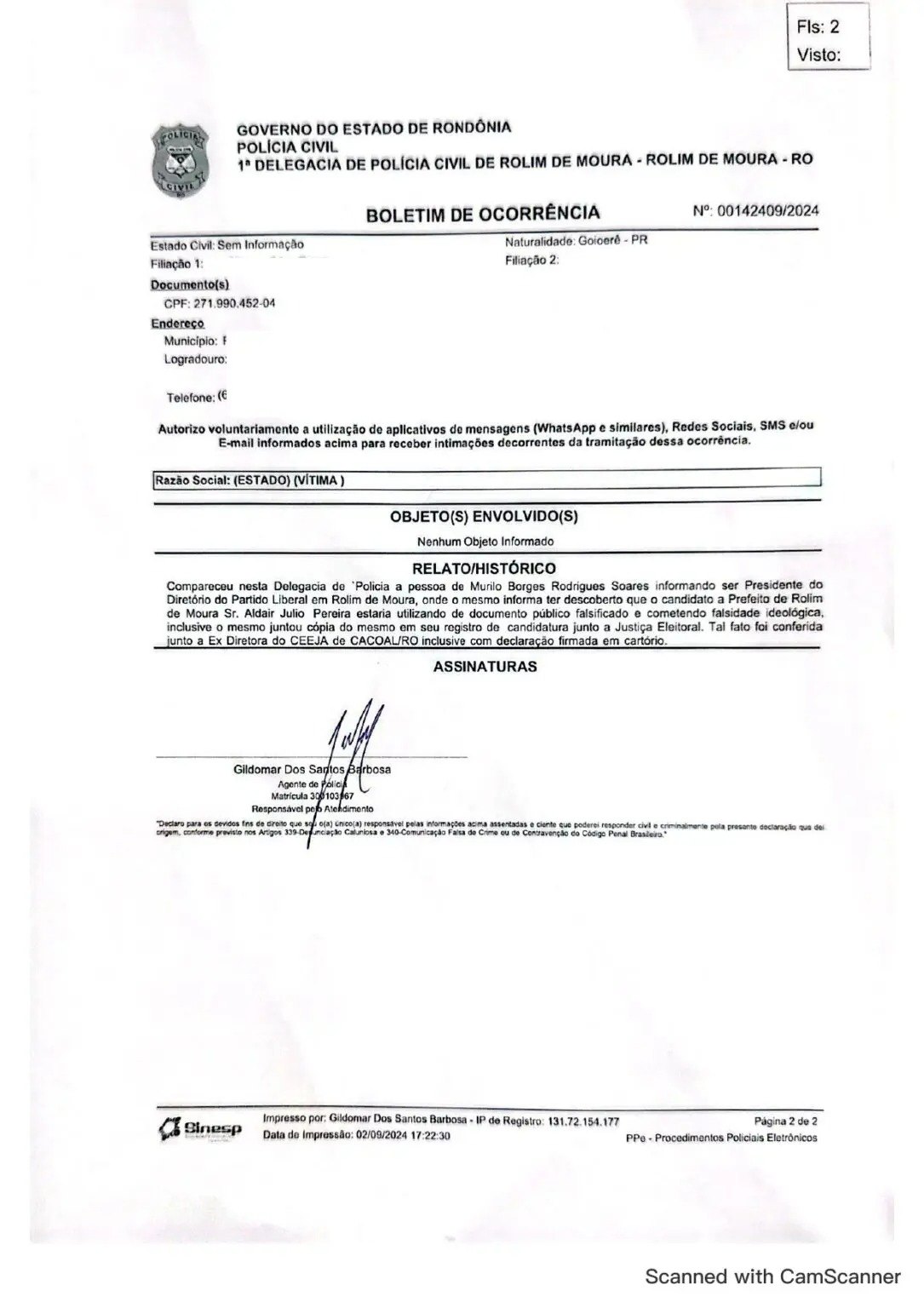 ROLIM DE MOURA: PL denuncia prefeito por uso de certificado escolar falso em registro eleitoral