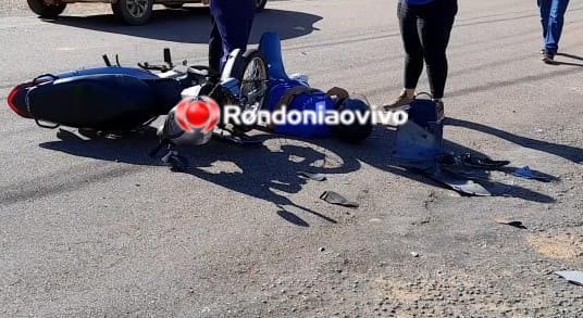 CARRO AVANÇOU: Motociclista de 26 anos sofre vários ferimentos após acidente no Centro 