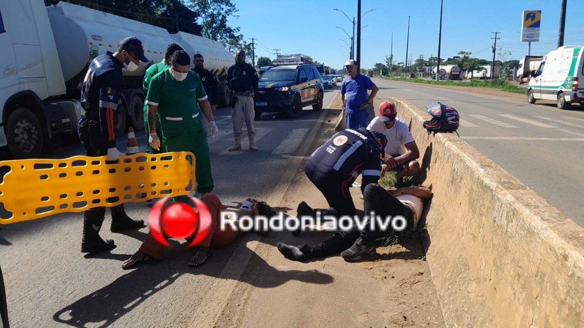 PERDEU O CONTROLE: Casal fica gravemente ferido após moto bater em mureta na BR-364 