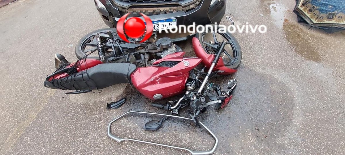 NO APONIÃ: Casal fica ferido após moto avançar preferencial e ser colidida por carro