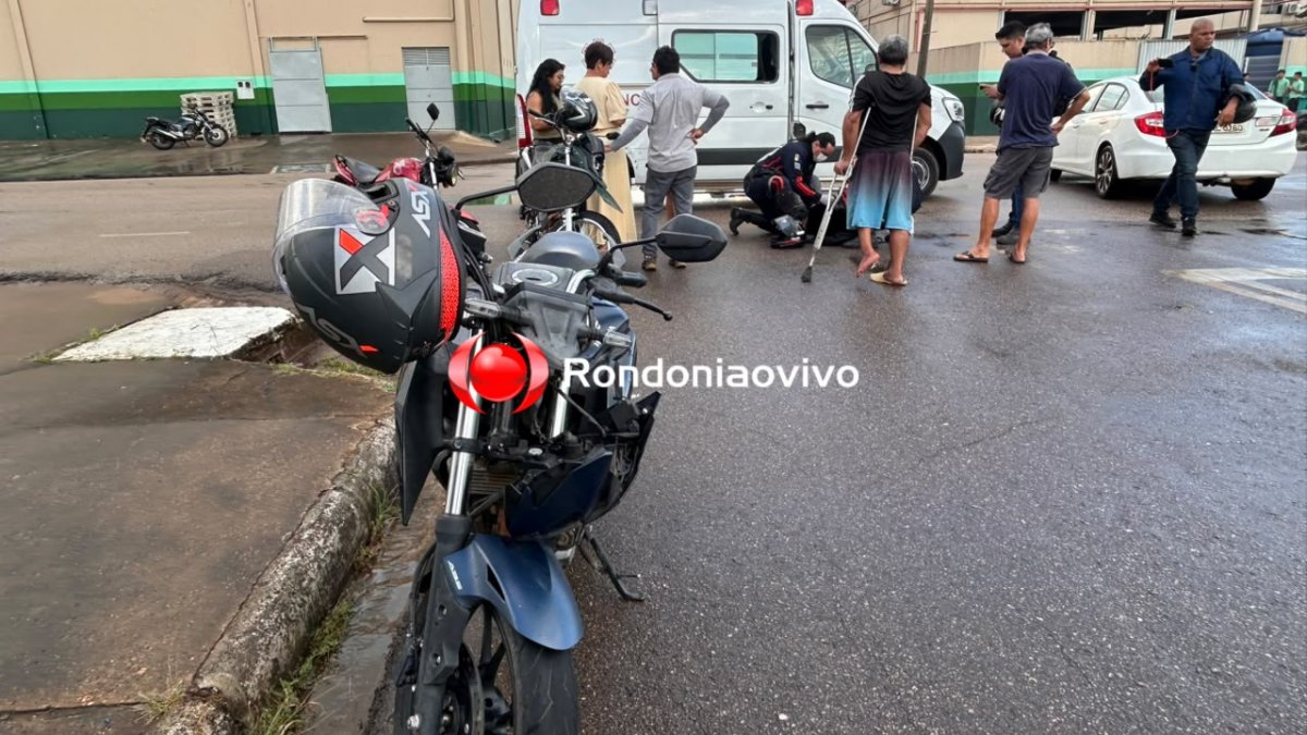 URGENTE: Três motos se envolvem em acidente após idoso avançar preferencial
