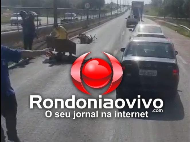 VÍDEO: Motociclista é vítima de grave acidente na BR-364 em frente ao Bairro Novo