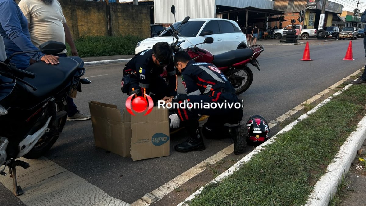 VÍDEO: Motociclista de 65 anos fica ferido em acidente na frente da Caixa Econômica