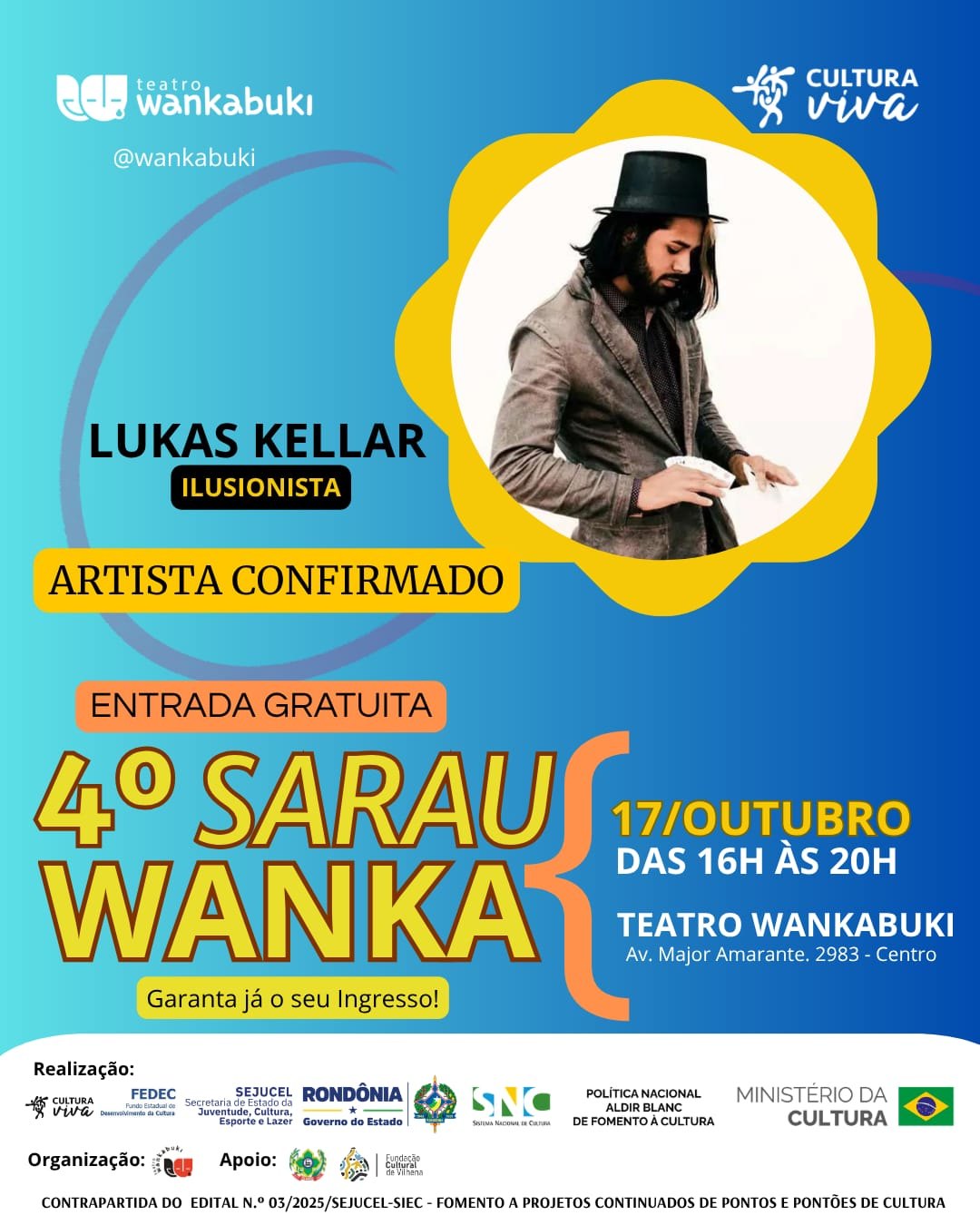 SARAU WANKA: Vilhena terá apresentações gratuitas de música, teatro e circo