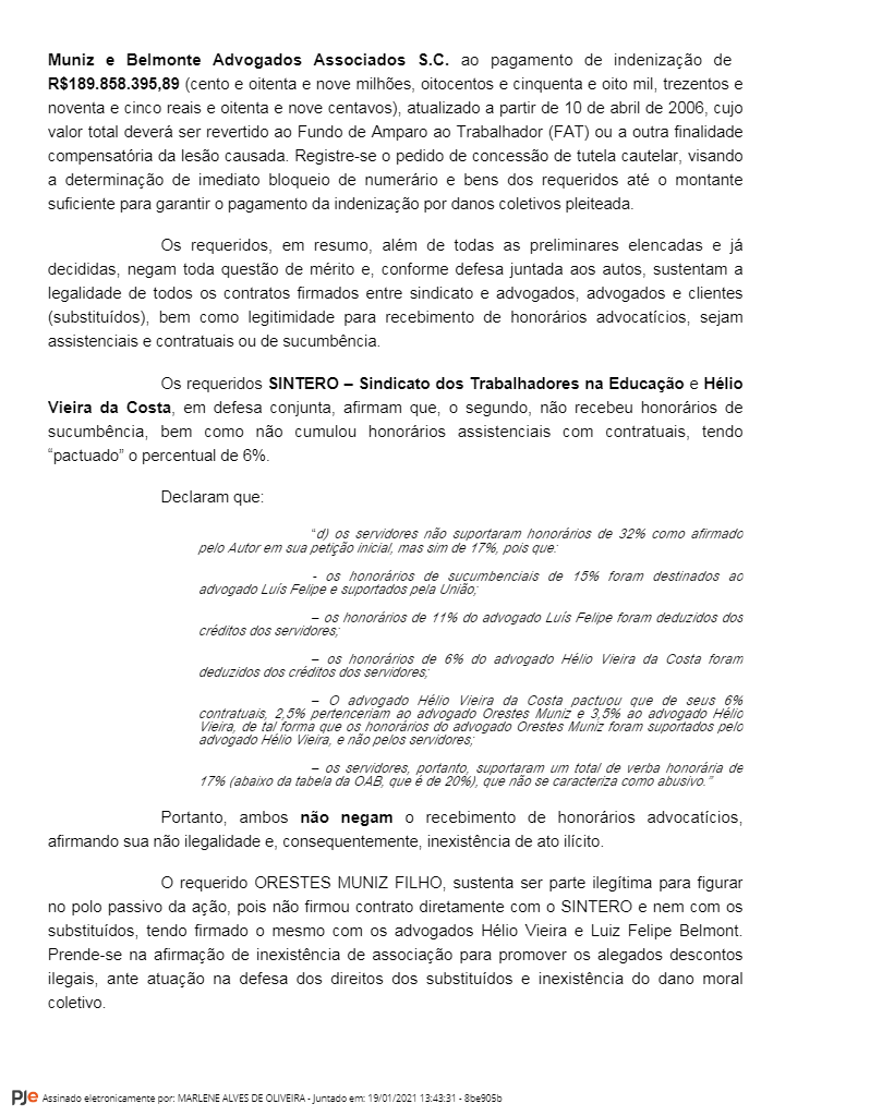 PRECATÓRIOS DO SINTERO: Advogados não vão receber honorários, decide Justiça do Trabalho