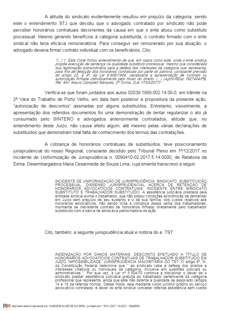 PRECATÓRIOS DO SINTERO: Advogados não vão receber honorários, decide Justiça do Trabalho