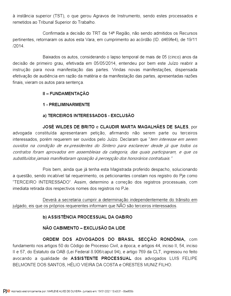 PRECATÓRIOS DO SINTERO: Advogados não vão receber honorários, decide Justiça do Trabalho