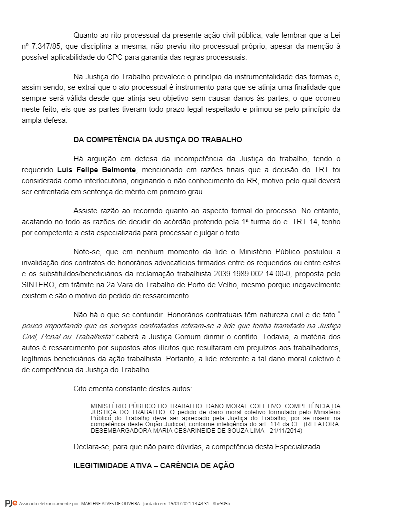 PRECATÓRIOS DO SINTERO: Advogados não vão receber honorários, decide Justiça do Trabalho