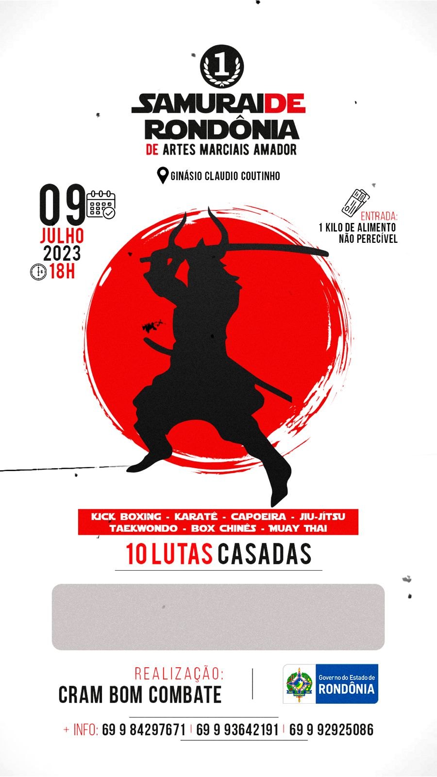 PRIMEIRO SAMURAI DE RONDÔNIA: Torneio de artes marciais amador acontece neste domingo (09)