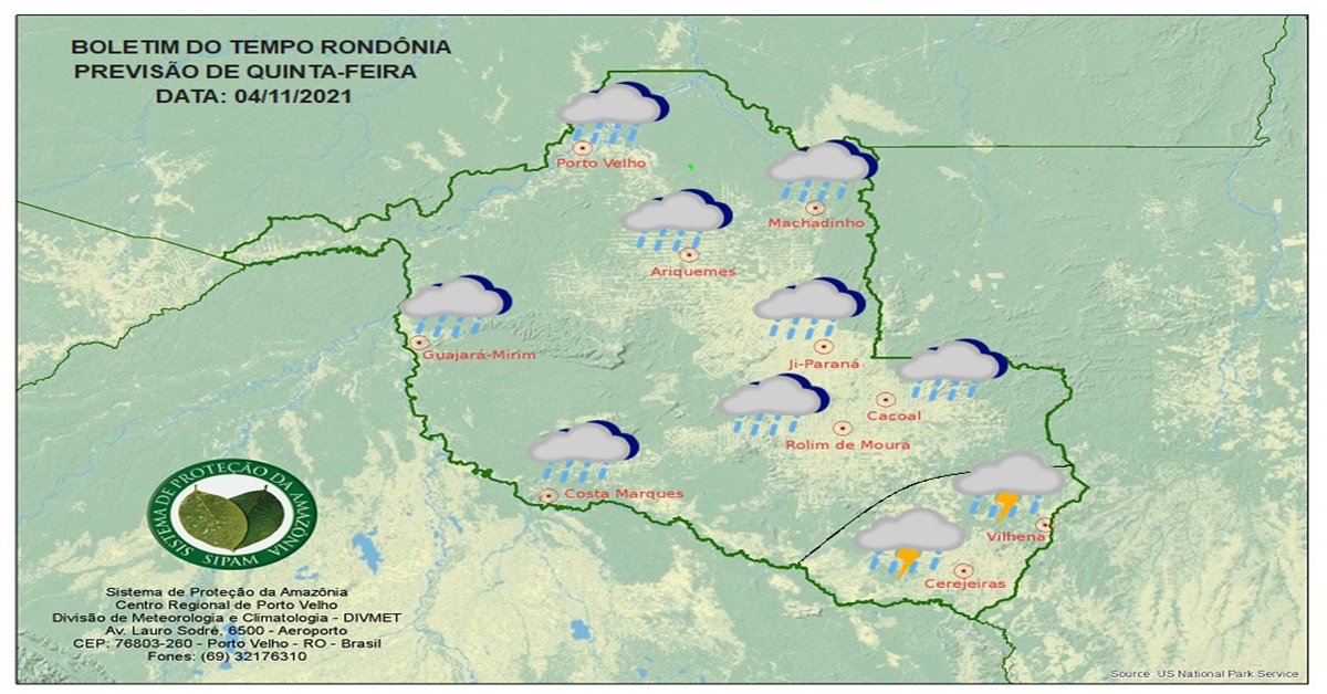 CLIMA: Confira a previsão do tempo para esta quinta-feira (04) em Rondônia 