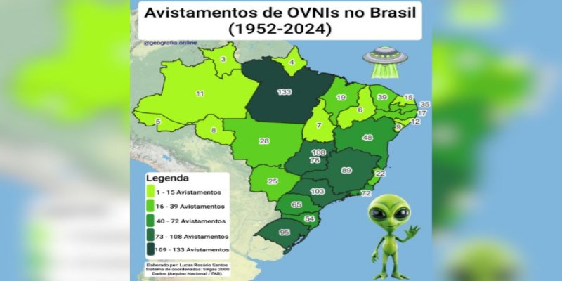 DADOS APONTAM: Registros de OVNIs têm distribuição desigual no Brasil em 70 anos
